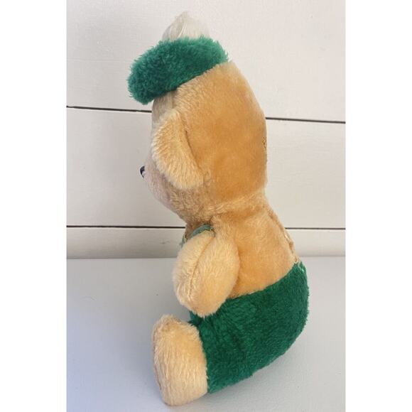 Vtg Superior Toy & Novelty German Bear 10” Plush Tan/Green Overalls Toy Carnival - Picture 2 of 7
